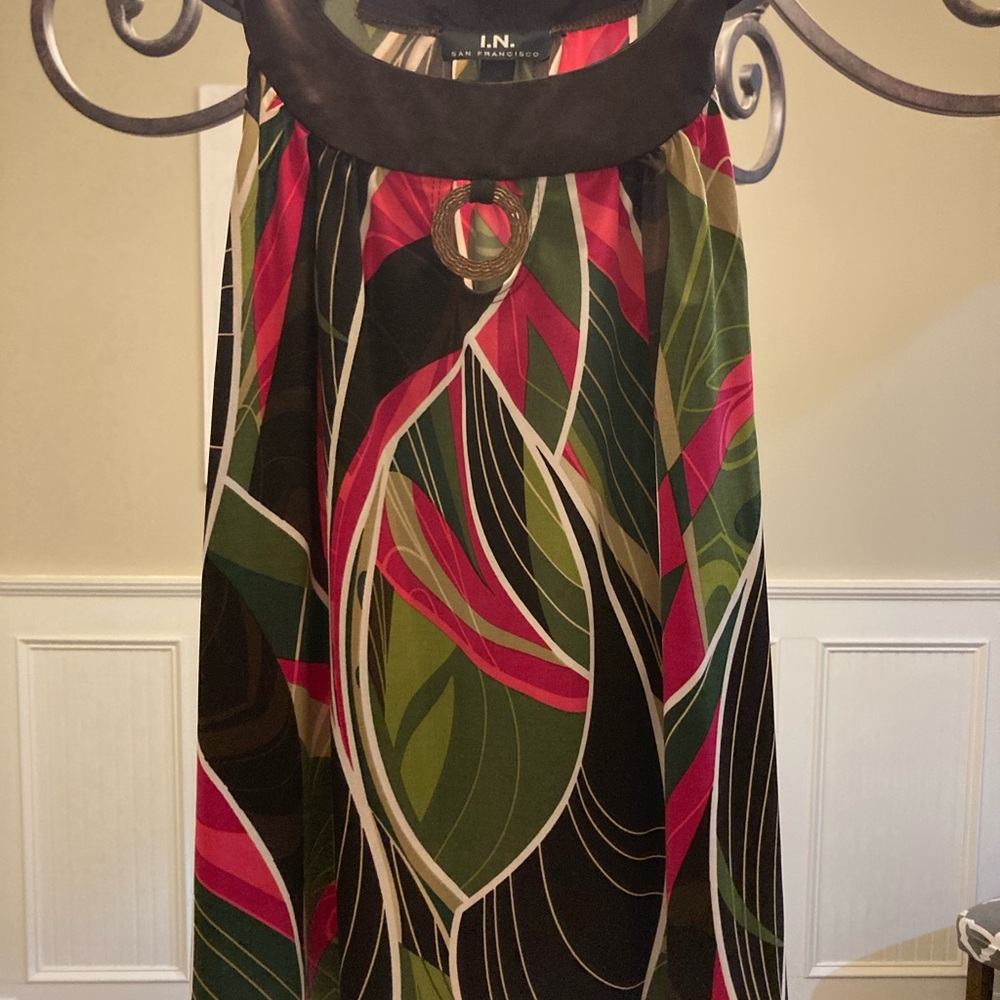 I.N. San Francisco Pink and Greens Patterned Top SZ Medium Tropical